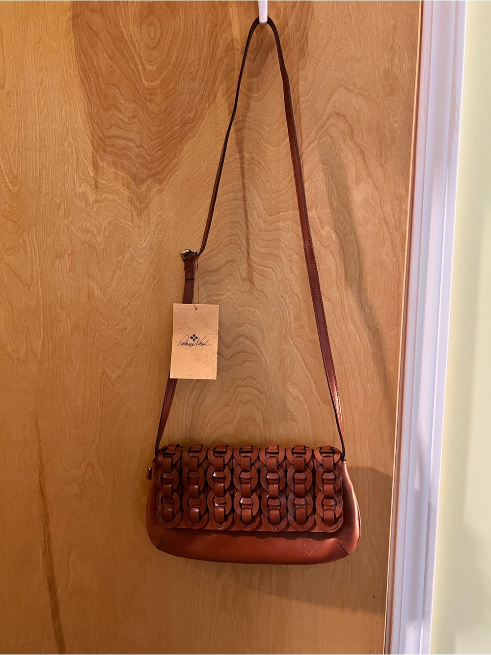 Patricia Nash Cognac Leather Chain-Link Shoulder Bag